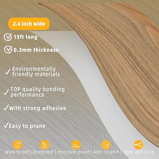 GSCIT Club Natural Walnut Wood Tape, 2.4 inch X 15ft Self Adhesive Wood Grain Tape Walnut Repair Patch for Tables, Chairs, Baseboards, Doors, Windows, Floors, Handicraft DIY.