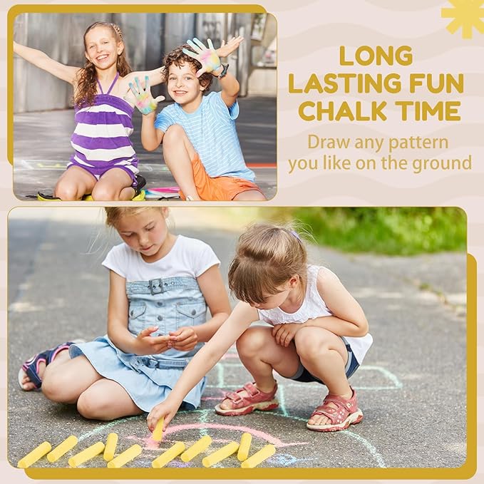 Fulmoon 40 Pcs Jumbo Sidewalk Chalk for Kids Outdoor Art Non Toxic Large Washable Street Chalk for Adults Drawing Painting Classroom(Yellow,Round Style)