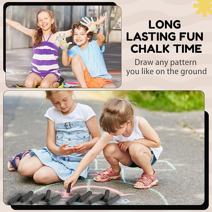 Fulmoon 40 Pcs Jumbo Sidewalk Chalk for Kids Outdoor Art Non Toxic Large Washable Street Chalk for Adults Drawing Painting Classroom(Black,Round Style)