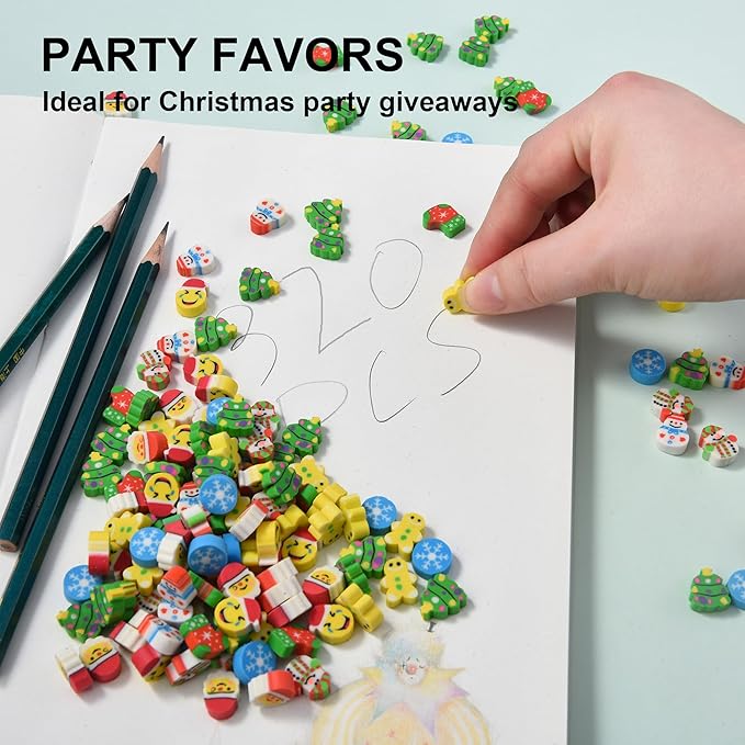 320pcs Mini Christmas Erasers for Kids Bulk, Cute Small Erasers for Christmas Party Favors Goodie Bags Stuffers Stocking Stuffers Holiday Gifts Classroom Rewards
