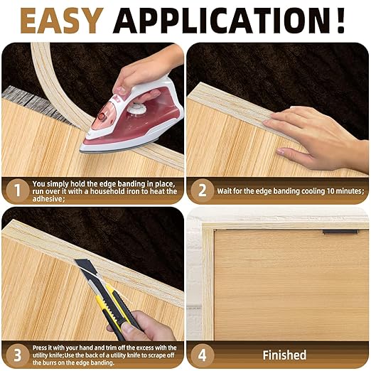 GSCIT Club Oak Edge Banding, 1 1/2 inch x 250ft roll of Veneer Plywood Edge Banding Preglued Flexible, Wood Tape Banding for Cabinet Repair