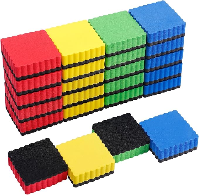 24 pcs Strong Magnetic Whiteboard Eraser - Mini Dry Erase Erasers, Small Chalkboard Cleansers Wiper for Kids and Teachers Classroom Must Haves School Supply Home and Office, Wave Shaped