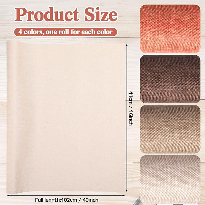 4 Pcs Book Cloth Bookcover Fabric Surface with Paper Backed Book Binding Cloth Fabric Book Cover for Scrapbooking Album DIY Craft Supplies Home, 4 Colors(Earth Color,40 x 16 Inches)