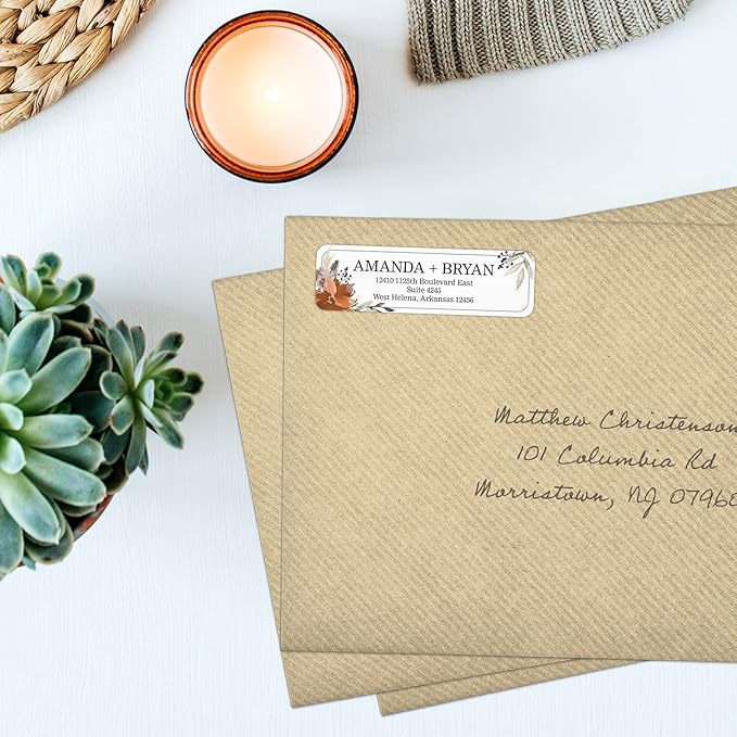 Indie Floral Rolled Address Labels/Roll of 250 Personalized Return Address Labels/Designer Return Address Stickers in Elegant Plastic Dispenser