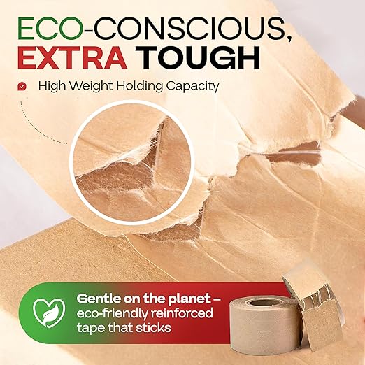 IDL Packaging 3" x 375 feet Reinforced Water-Activated Kraft Gummed Tape 70lb Thickness (Pack of 8) - Secure Paper Packing Tape for Secure Carton Sealing - Heavy-Duty for All Conditions, Brown