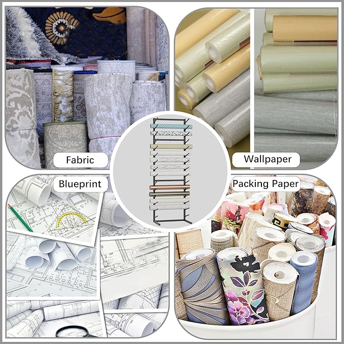 GIOTORENT Wall Mount Blueprint Storage Rack,15-Tier Heavy Duty Blueprint Holder for Construction Plan, Posters,Vinyl Rolls, Art Prints, Max 30lb/Arm, Easy Mount for Home, Office(Matte Black)