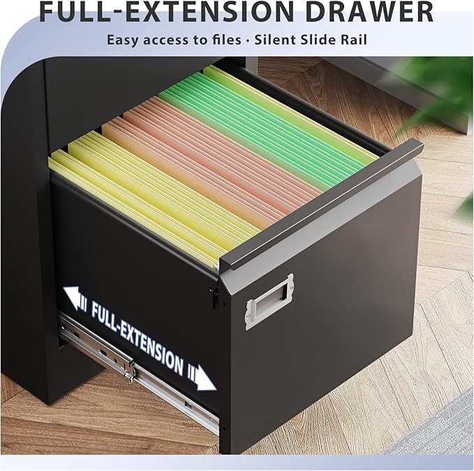 2 Drawer File Cabinet, Filing Cabinets for Home Office, Metal Vertical File Storage Cabinet with Lock, Locking File Cabinet for A4 Legal/Letter, 15.1" W x 17.7" D x 28.7" H, Assembly Required