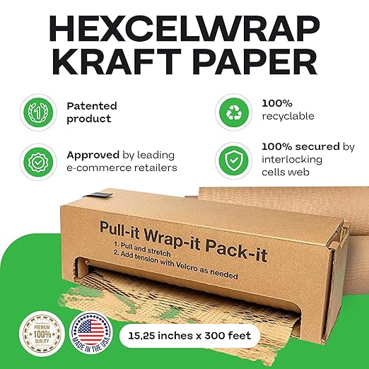 IDL Packaging 15.25" x 300' Refill Roll (Pack of 1) for MP-300N HexcelWrap Honeycomb Packing Paper Station, Brown - Natural Kraft Paper with Interlocking Slit Design for Shipping and Moving