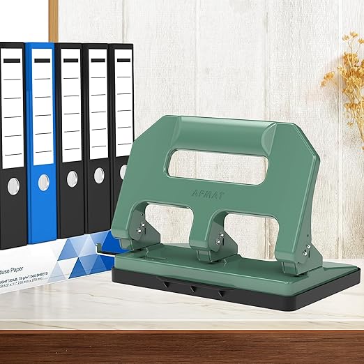 3 Hole Punch Heavy Duty, AFMAT 3 Hole Puncher for Binder, 10000+ Punching Times, 40-Sheet Three Hole Punch, Metal Hole Puncher 3 Ring, 50% Reduced Effort, Bulit-in S.S. Paper Guide, Green