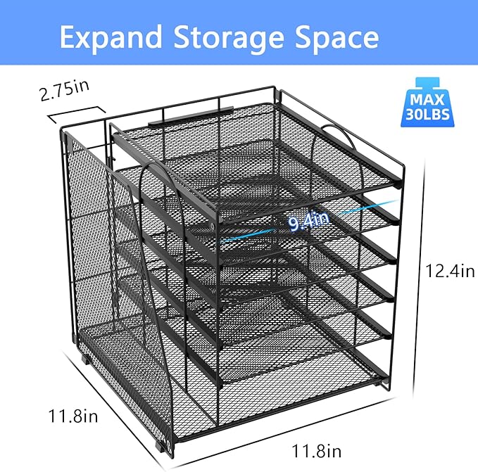 gianotter Desk Organizers and Accessories, 6-Tier Paper Organizer with File Holder, Document Organizer, Office Decor, Home Office Essentials(Black)