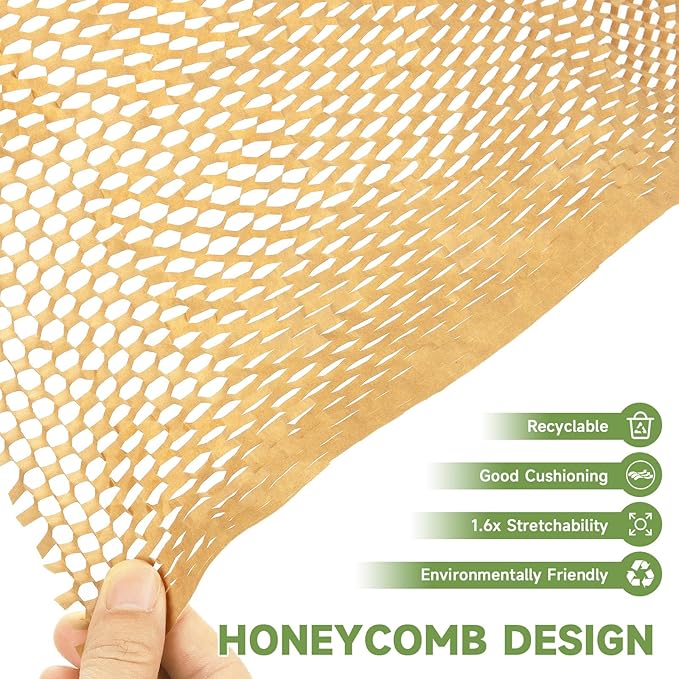 Honeycomb Packing Paper Wrap 15''x328', Substitute Alternative for Bubble Cushioning Wrap for Moving Shipping Packaging, Recyclable Moving Supplies with 48 Fragile Sticker Labels
