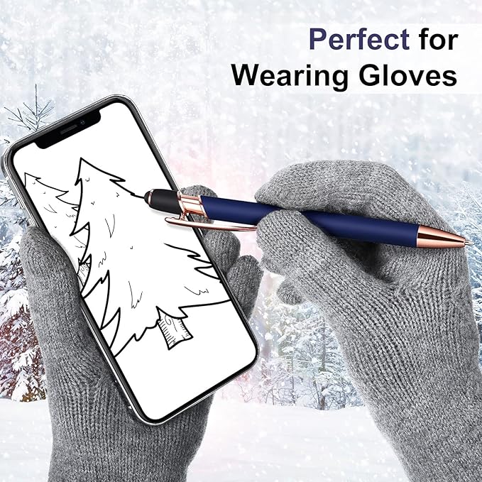 12 Pieces Ballpoint Pen with Stylus Tip, 1.0 mm Black Ink Metal Pen Stylus Pen for Touch Screens, 2 in 1 Stylus Ballpoint Pen (Cyan and Rose Gold)