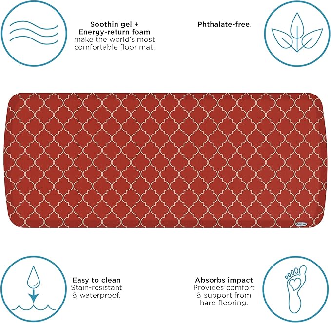 GelPro Elite Premier Anti-Fatigue Kitchen Comfort Floor Mat, 20x48", Lattice Garnet Stain Resistant Surface with therapeutic gel and energy-return foam for health & wellness