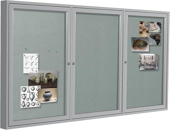 Ghent 48"x96" 2-Door Outdoor Enclosed Vinyl Bulletin Board, Shatter Resistant, with Lock, Satin Aluminum Frame - Silver (PA34896VX-193), Made in The USA,Medium