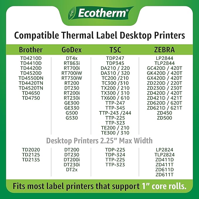 4" x 3" Thermal Labels | 6 Rolls | 5580 Labels | fits Zebra, Munbyn, Rollo, Godex, Arkscan, iDPRT, Offnova Thermal Label Printers and More | Blank White Adhesive Stickers by Ecotherm