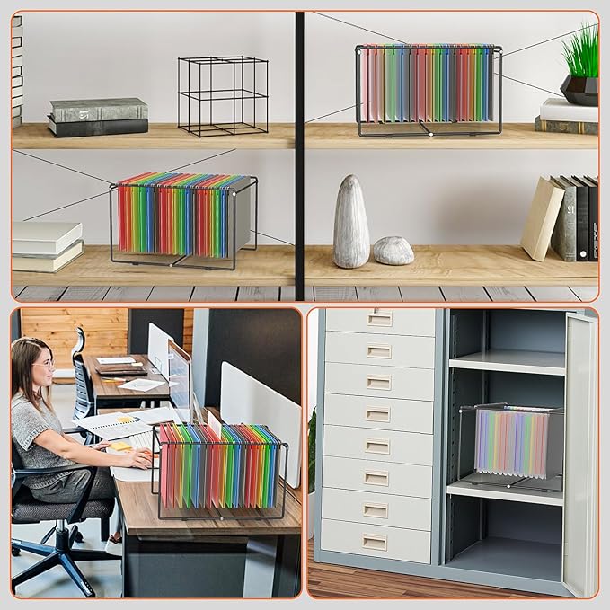 Hanging File Folder Frame Letter Size,10" H,Height Dot Not Fit All Filing Cabinet Drawer,Desk Metal Hanging Folders Organizer Holder Rack,Black,2 Pack