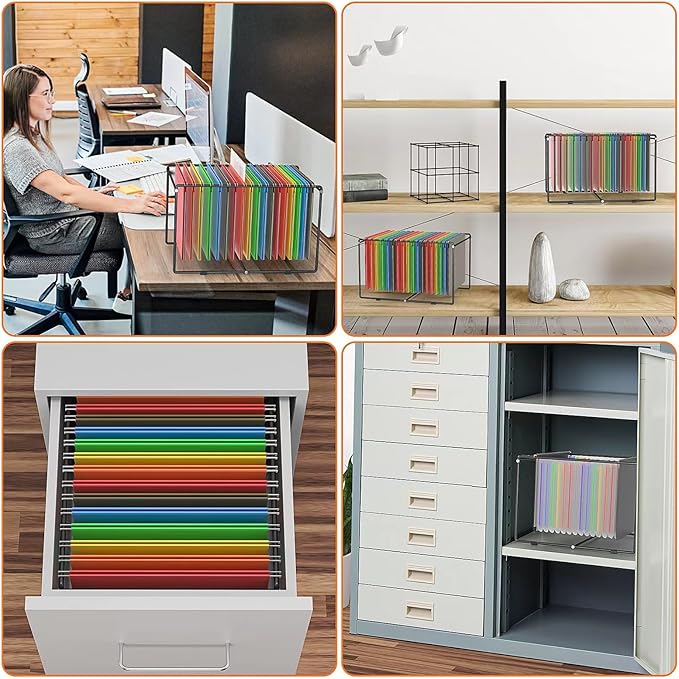 Hanging File Folder Frame Letter Size,10" H,Height Dot Not Fit All Filing Cabinet Drawer,Desk Hanging File Folders Organizer Holder,Metal,Black