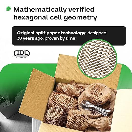 IDL Packaging 15.25" x 300' Refill Roll (Pack of 4) for MP-300W HexcelWrap Honeycomb Packing Paper Station, White - Natural Kraft Paper with Interlocking Slit Design for Shipping and Moving