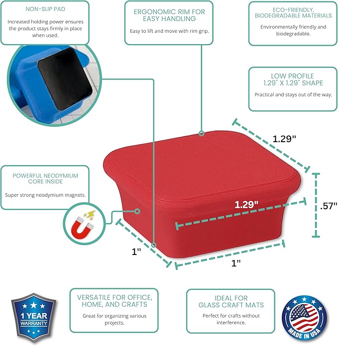 Glassboard Studio MiniBar Magnet - Strong Neodymium Rare Earth Magnets for Fridge, Whiteboard, Locker & Magnetic Glassboards - Ideal for Crafting & Office Use - Strong Fridge Magnets (Cherry Red, 12)