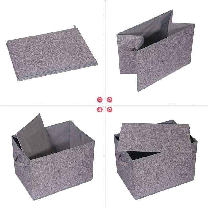 3 Pack Large Foldable Storage Box with Lids Fabric Storage Cube Organizer Cloth Containers Bins Baskets for Closet Clothes Clothing Bed Room