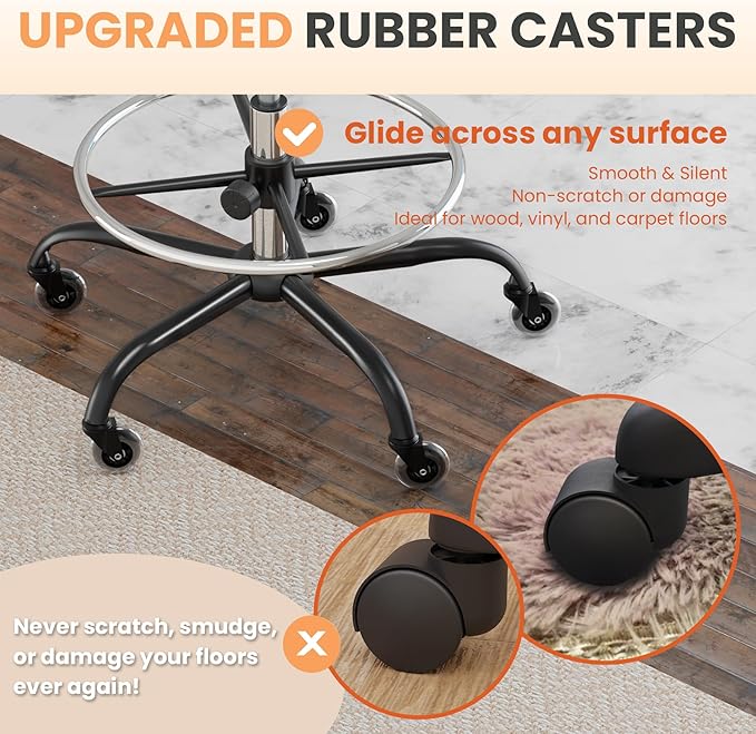 HYLONE Drafting Chair Adjustable, Tall Office Chair Lumbar Support Ergonomic Standing Desk Chair Heavy Duty Tall Drafting Stool for Artists with Footrest Home Office Drafting Stool