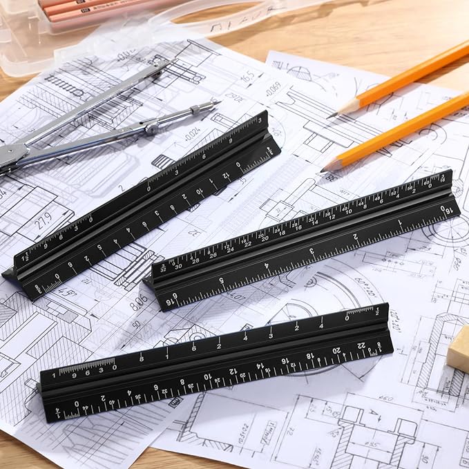 Fumete 12 Pack 6 Inch Architectural Engineering Scale Rulers Small Scale Ruler Pocket Size Scale Ruler Construction Rulers Imperial Measurements for Architects Engineering, Draftsman Drawing(Black)