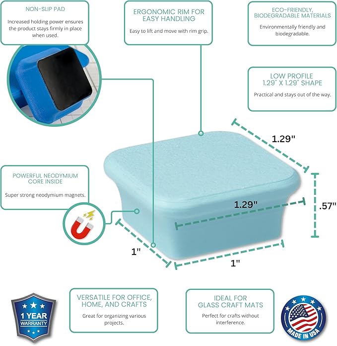 Glassboard Studio MiniBar Magnet - Strong Neodymium Rare Earth Magnets for Fridge, Whiteboard, Locker & Magnetic Glassboards - Ideal for Crafting & Office Use - Strong Fridge Magnets (Ice Blue, 12)