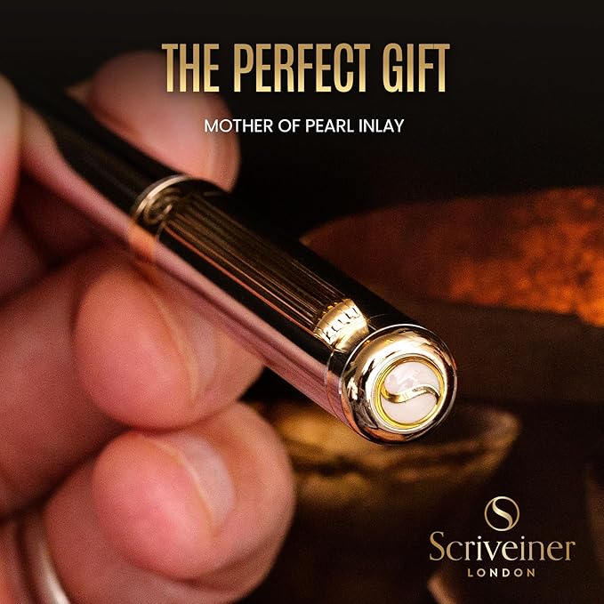 Scriveiner Silver Chrome Ballpoint Pen - Stunning Luxury Pen, Real Gold Plating, Schmidt Black Refill, Best Ball Pen Gift Set for Men & Women, Professional, Executive, Office, Nice, Fancy Pens
