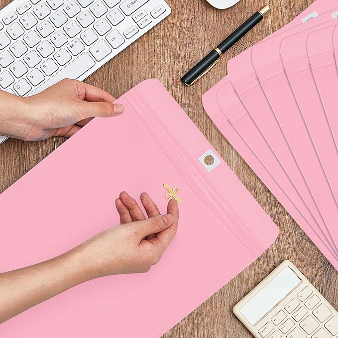 Geyee 100 Pcs Clasp Manilla Envelopes 9 x 12 Inch Gummed Colored Envelopes for Storing or Mailing for Home Office Business Supplies(Cherry Color)