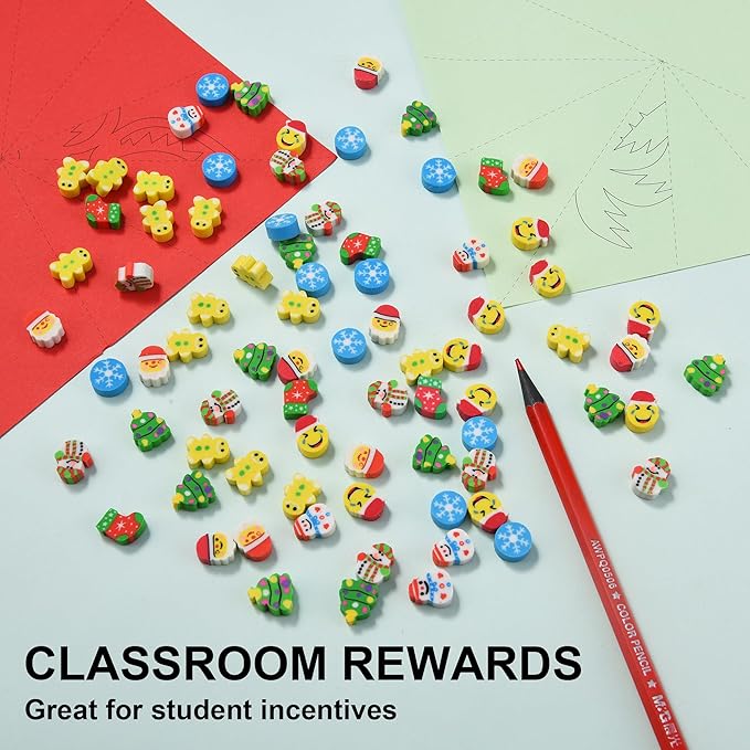 320pcs Mini Christmas Erasers for Kids Bulk, Cute Small Erasers for Christmas Party Favors Goodie Bags Stuffers Stocking Stuffers Holiday Gifts Classroom Rewards