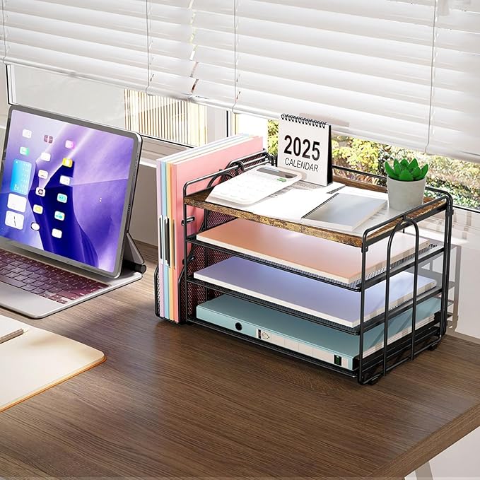 gianotter Wood Paper Organizer With Magazine Holder, Desk Organizers and Accessories, Desk Accessories & Workspace Organizers, File Organizer for Office Supplies Storag (Wood)