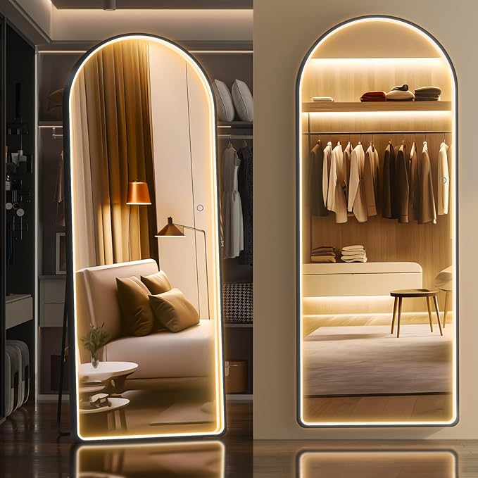 Hasipu 63" x 22" Led Mirror Full Length, Full Body Mirror with Lights, Arch Design, Wall Mounted, English Style