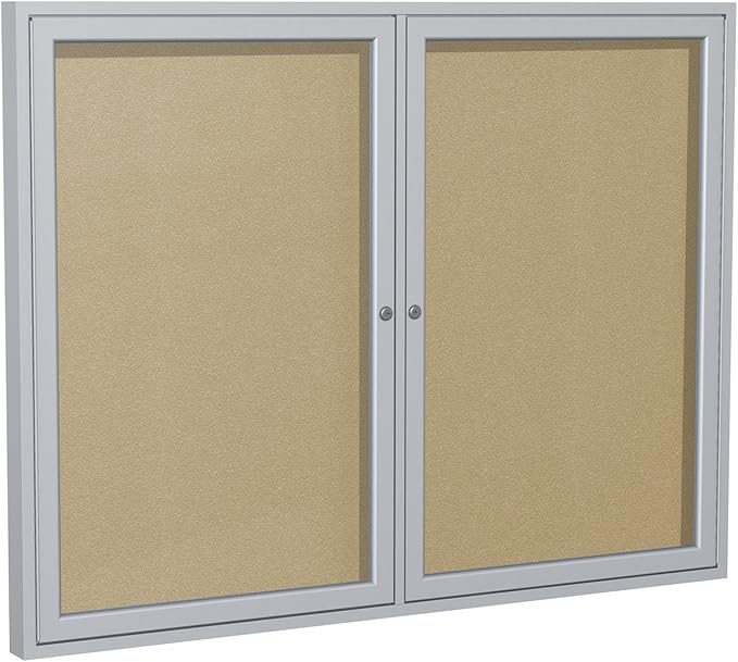 Ghent 36"x60" 2-Door Outdoor Enclosed Vinyl Bulletin Board, Shatter Resistant, with Lock, Satin Aluminum Frame - Caramel (PA23660VX-181), Made in the USA