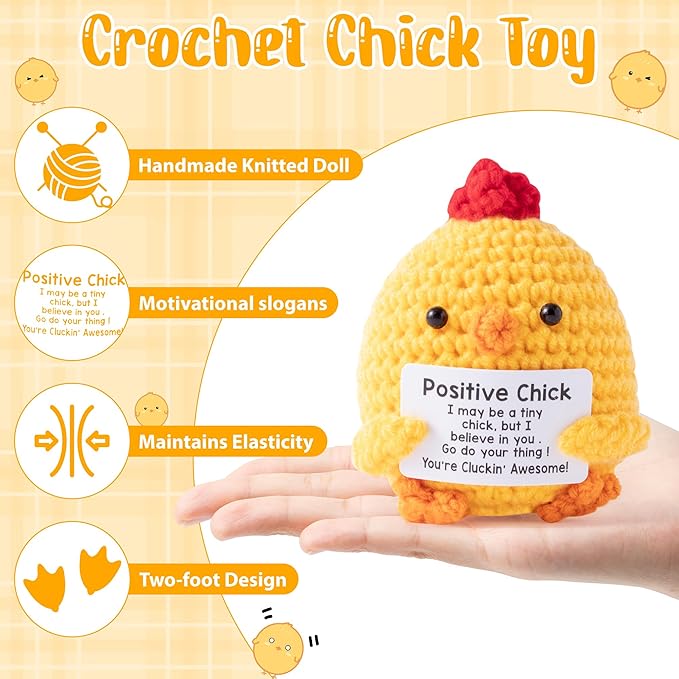 Funny Chicken Gift Accessories - 10Pcs Cute Knitted Chick Stress Relief Stationery Set Lovely Retractable Gel Pens Zipper Organizer Pen Pouch for Kids Birthday Party Gift Student Reward Supply