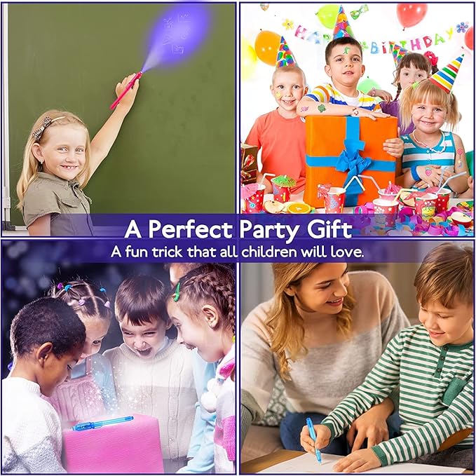 20PCS Invisible Ink Pens with UV Light Party Bag Fillers for Boys and Girls, Magic Pen Disappearing Ink for Kids, UV Light Spy Pen for Writing Secret Message