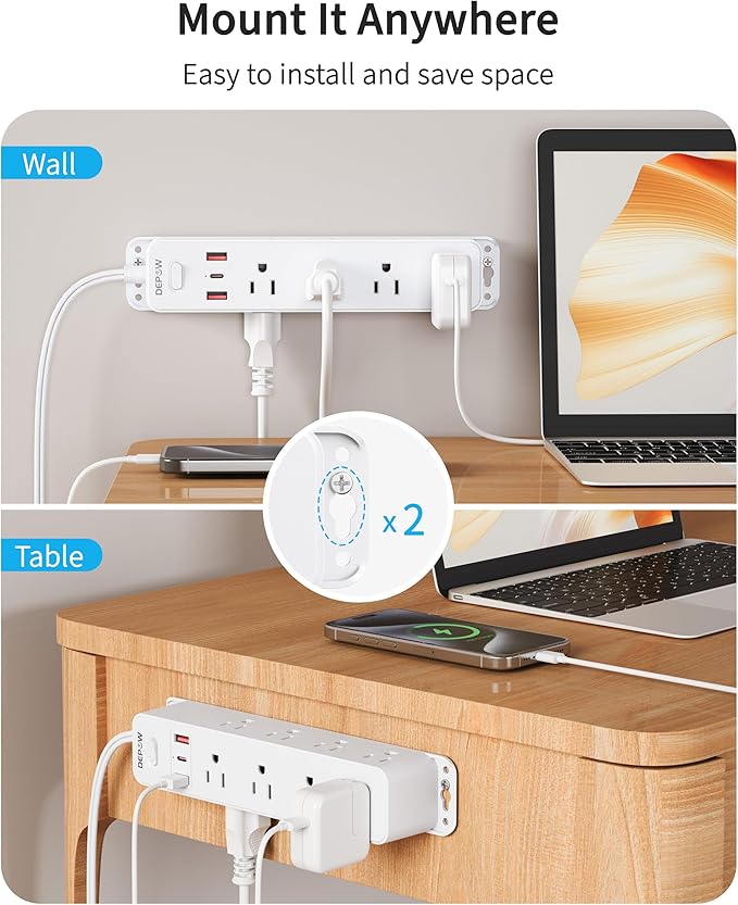 2 Prong Power Strip with 12 AC Outlets, 2 to 3 Prong Adapter, 3 USB Ports (1 USB C), 5FT Extension Cord, 1700J Two Prong Surge Protector, Wall Mountable, Ideal for Old House Non-Grounded Outlets