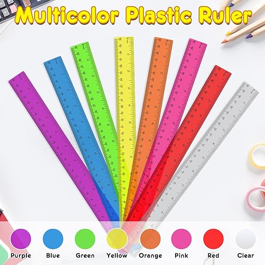 312 Pack Plastic Ruler Bulk, 12 Inch Plastic Ruler in Assorted Colors, Clear Rulers with Inches and Centimeters, Transparent Rulers Bulk for Kids Back to School, Classroom, Office, Home Supplies