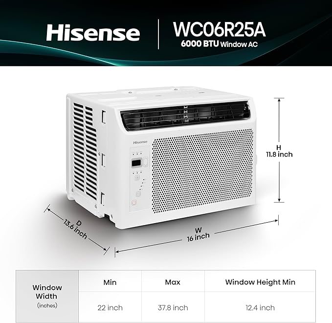 Hisense WC06R25A Window Air Conditioner, 6,000 BTU, White
