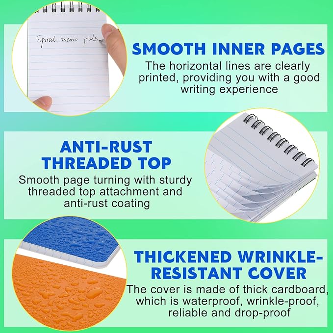 30 Pack Spiral Memo Pads 3 x 5 Inch Spiral Journal Lined Wirebound College Ruled Notebook Solid Colors, 75 Sheets/pad, Notebook for School Office Travel Business Supplies (Bright Color)