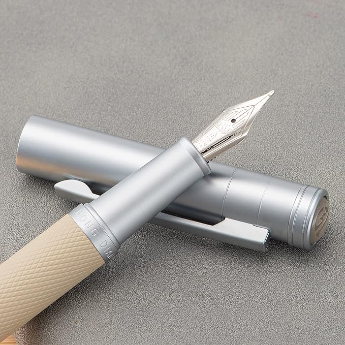 Hongdian White Forest Fountain Pen Blade Nib Classic Design Calligraphy Pen with Converter and Metal Pen Case Set