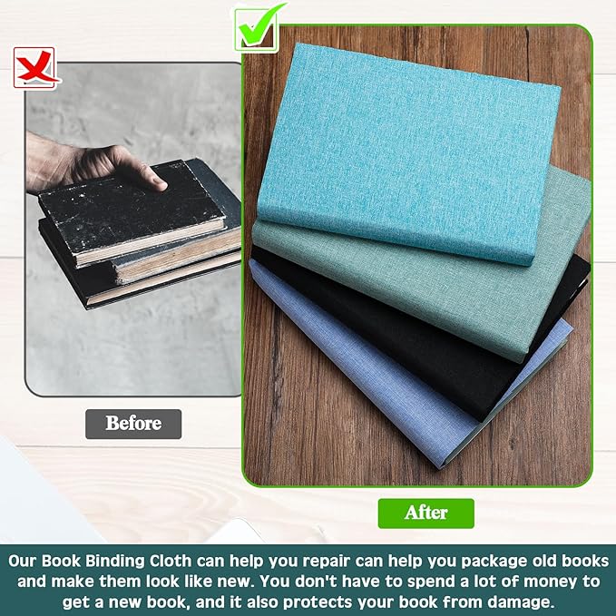 4 Pcs Book Cloth Bookcover Fabric Surface with Paper Backed Binding Cloth Fabric Book Cover for Scrapbooking Album DIY Craft Supplies Home, 4 Colors(Cool Color,14 x 10 Inches)