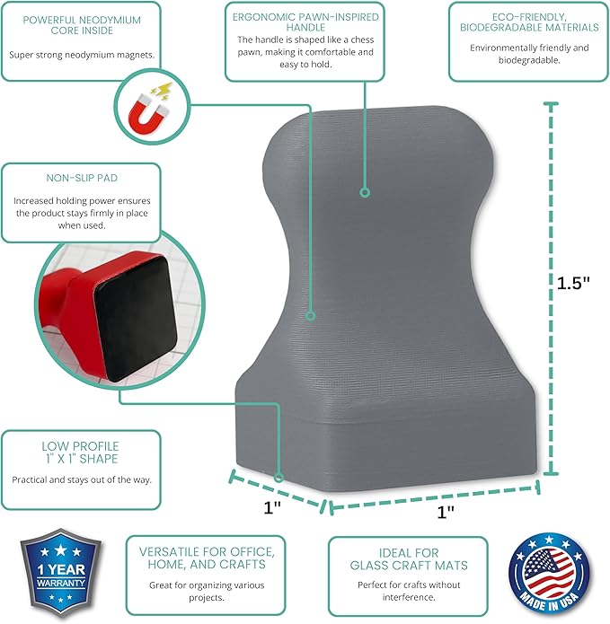 Glassboard Studio MiniPawn Magnet - Strong Neodymium Rare Earth Magnets for Fridge, Whiteboard, Locker & Magnetic Glassboards - Ideal for Crafting & Office Use - Strong Fridge Magnets (Steel Gray, 4)