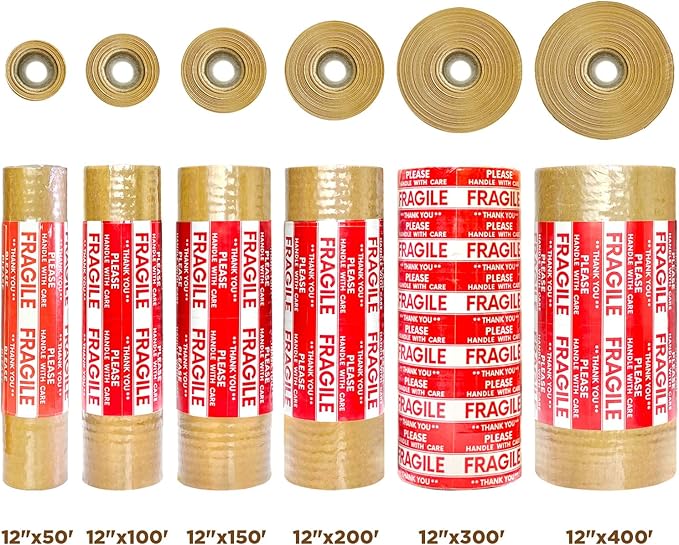 Honeycomb Packing Paper, 12"x300' White | Perforated Honeycomb Packing Paper Recyclable Moving Supplies for Shipping & Moving | Plastic-Free Alternative to Bubble Cushion Wrap with 36 Fragile Stickers