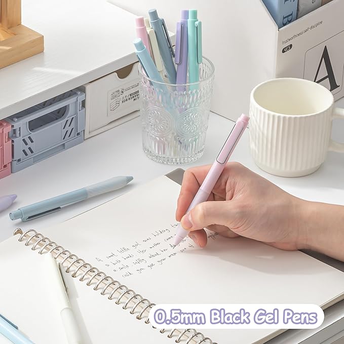 Gel Pens Black Ink Fine Point 0.5mm Retractable Cute Pen for Smooth Writing School Office Supplies (Silver 12-count)