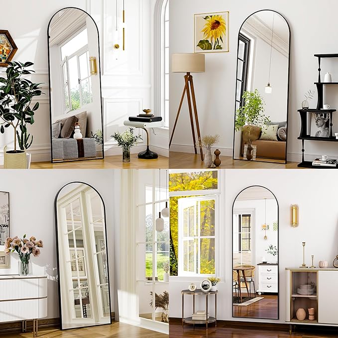 21" x 64"Arched Full Length Mirror - Wall Mounted Floor Mirror- Aluminum Alloy Frame Full Body Mirror for Bathroom Living Room Bedroom and Entryway Black