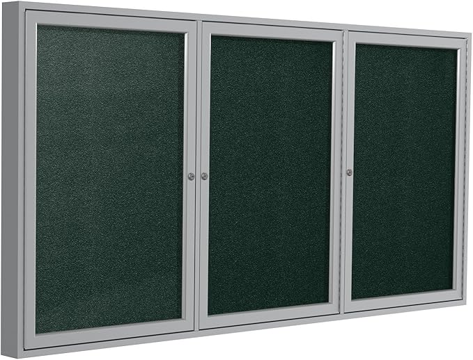 Ghent 48"x96" 3-Door Outdoor Enclosed Vinyl Bulletin Board, Shatter Resistant, with Lock, Satin Aluminum Frame - Ebony (PA34896VX-183), Made in the USA