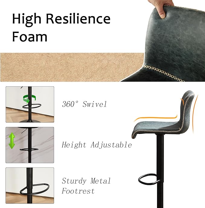 HeuGah Bar Stools Set of 6, Swivel Counter Height Barstools with Back, Adjustable Height 24" to 32", Faux Leather Bar Chairs for Kitchen Island (Deep Teal, Set of 6 (24'' to 32''))