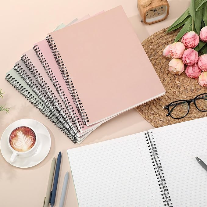 Glenmal 6 Pcs Spiral Notebook for Work A4 8.5 x 11'' College Ruled Spiral Journal Notebook Kraft Cover Ruled Paper, 120 Sheets 240 Pages for Office Study Supplies(Bohemian Colors)