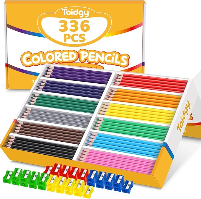 336 Packs Colored Pencils Bulk Classroom, Colored Pencils for Kids 12 Assorted Colors, Coloring Pencil Set Plus 36 Sharpeners, Pre-sharpened Color Pencils, Back to School Supplies Bulk for Teachers