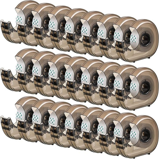 24 Pieces Handheld Tape Dispenser Desktop Adhesive Cutter Transparent Plastic Refillable Dispenser Lightweight and Portable Manual Use Adhesive Holder for Home Office Packing Gift, No Tape Included